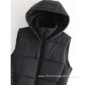 Customization Women Pure Color Zipper Hood Vest Jacket